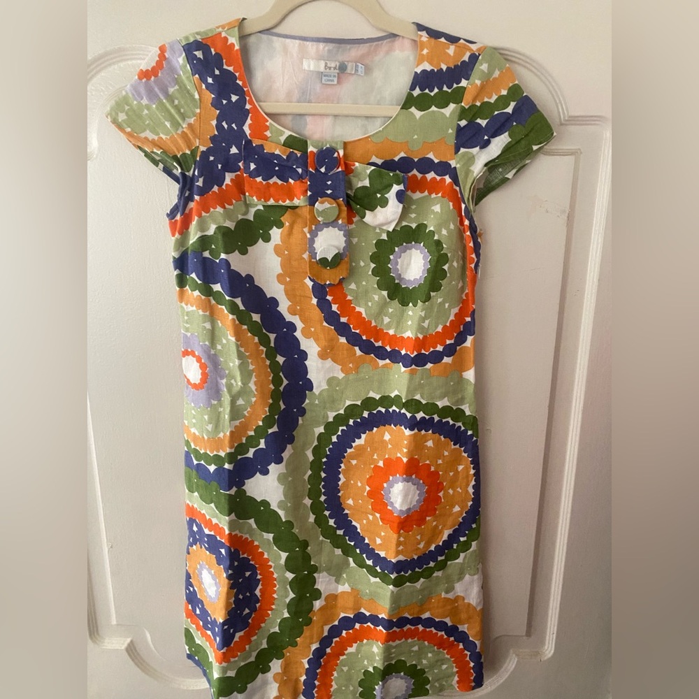 Boden Linen Short Sleeve Shift Dress Retro 60's Hippie Gogo Preppy Mod Twee 2R